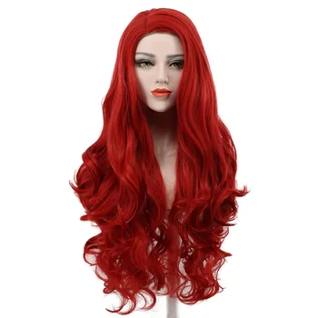 Фильм Аквамен Мера Косплей Парики длиной 85 см Красные волнистые парики из термостойких синтетических волос Парик кепка