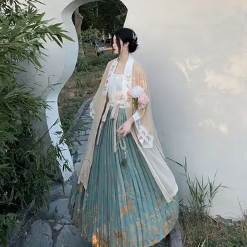 Оригинальный женский костюм Hanfu Song Made Changgan Temple с плиссированной юбкой длиной до талии, весна/ лето/ осень, повседневный комплект из 2 предметов