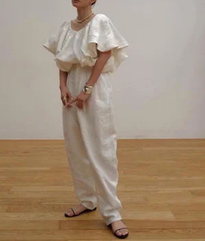 Komiyama Модные Повседневные женские комплекты из двух предметов, Рубашки с круглым вырезом и коротким рукавом, Блузки + Однотонные Простые брюки, Японские комплекты брюк