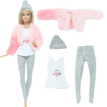 Модная зимняя теплая одежда, 1 шт., повседневная одежда, Розовое плюшевое пальто, одежда для куклы Барби, аксессуары для маленьких девочек, игрушки своими руками