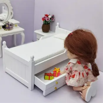 1:12 Кукольный Домик Миниатюрная Деревянная Кровать С Выдвижным Ящиком Спальня Гостиная Диван Набор Имитационная Модель Мебели