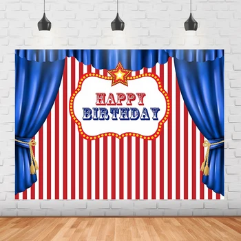 Цирковая карусель, Фон для вечеринки с Днем рождения, декор, Синий занавес, белые и красные полосы, синий фон, баннер для детского душа